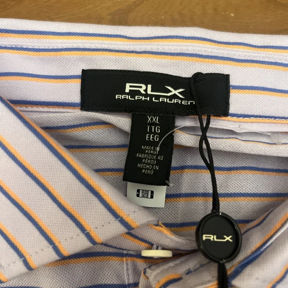 Ralph Lauren RLX Golf Performance Polo Shirt XXL Purple With Stripes